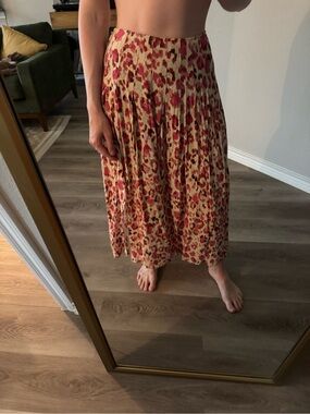 MANGO cream pink midi flowy skirt size XS
